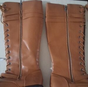 Tan Lace-Up Knee-High Boots